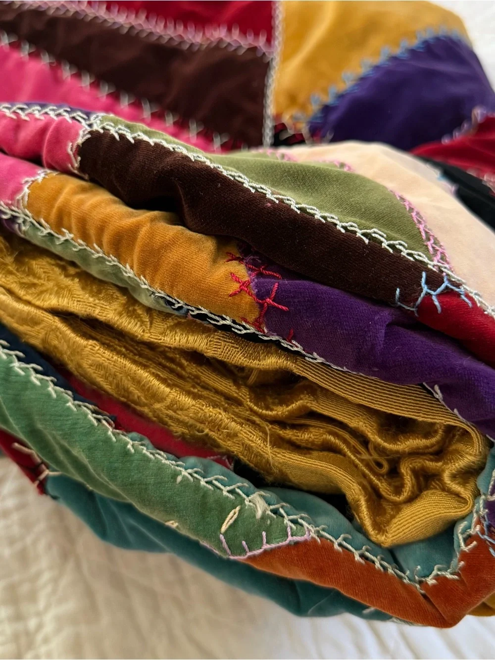 Vintage Crazy Patch Velvet Quilt 66x84 Hand Embroidered Boho Victorian